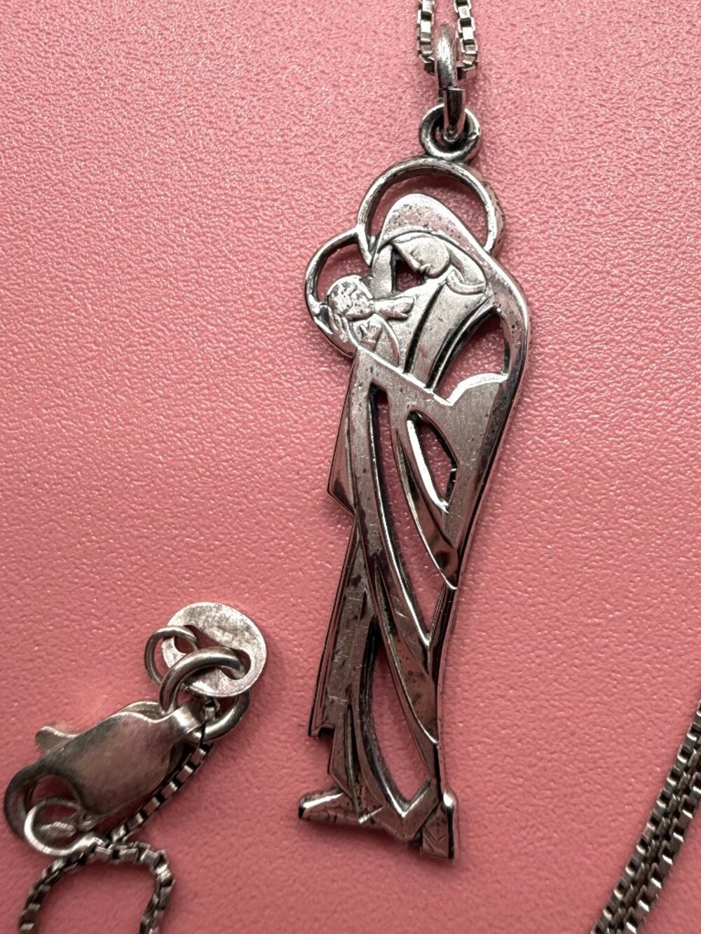 Vintage Sterling Silver Virgin Mary Necklace